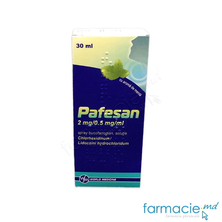 Pafesan cu aromă de mentă 2 mg/0,5 mg/ml / 30 ml spray bucofaringian, soluţie