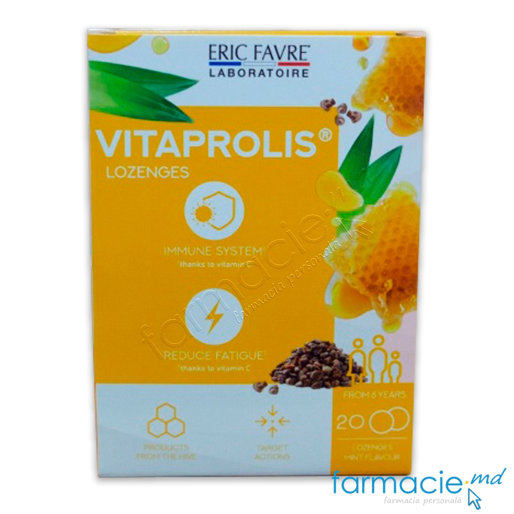 VITAPROLIS 50mg comp.de supt N20 (propolis, bromelaina,vit C,menta,eucalypt,miere) Eric Favre