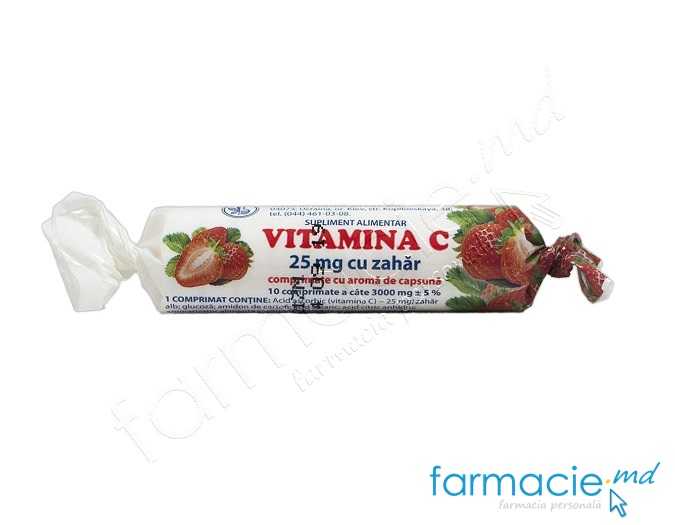 Acid ascorbic cu zahar 25mg N10 capsuna (TVA20%) KVZ