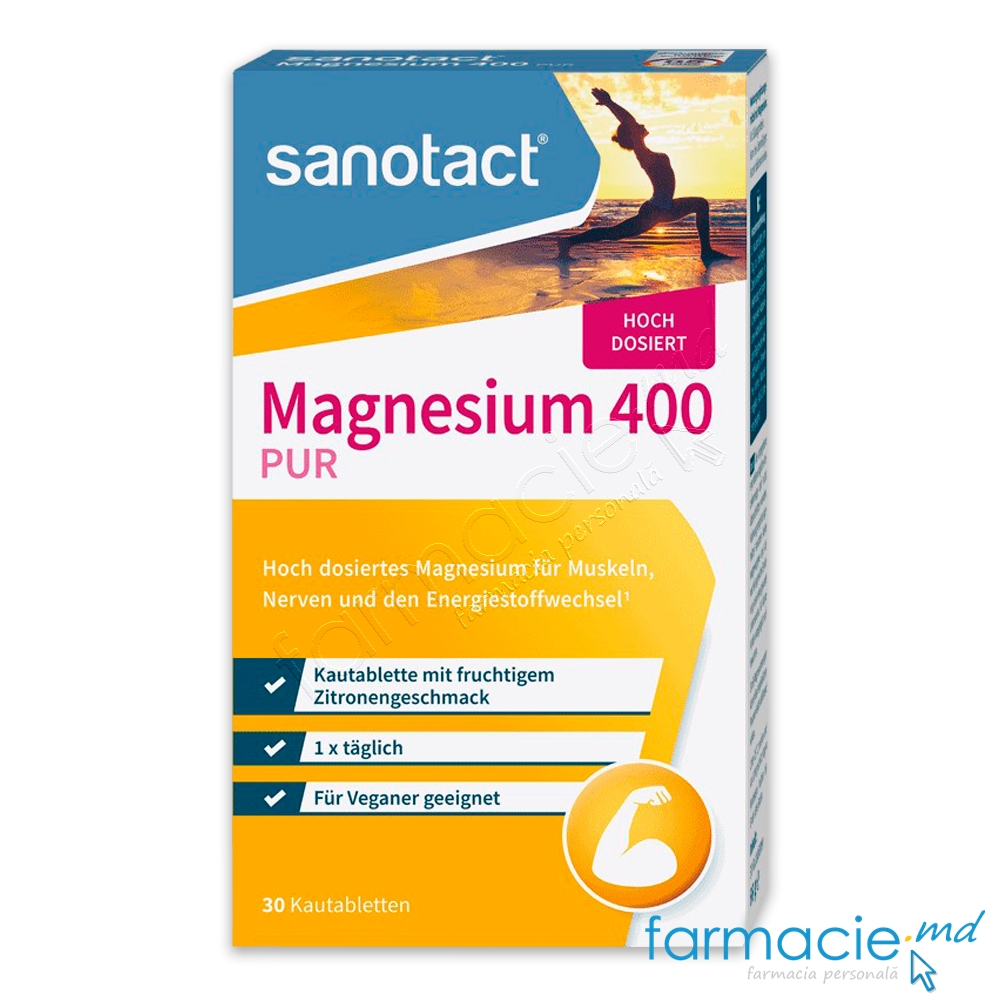 Magneziu PUR 400mg Vegan comp.masticalb. N30 Sanotact
