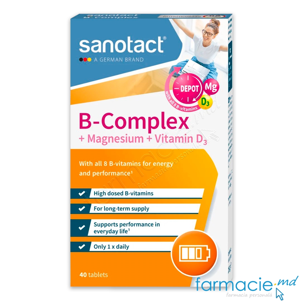 Vitamina B Complex+Mg+Vit.D3 Vegan in oboseala comp. N40 Sanotact