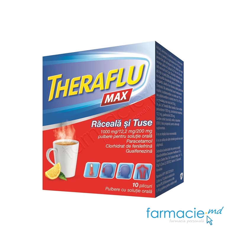 TheraFlu Max Raceala si Tuse pulb.sol.orala 1000mg/12,2mg/200mg N10 Haleon