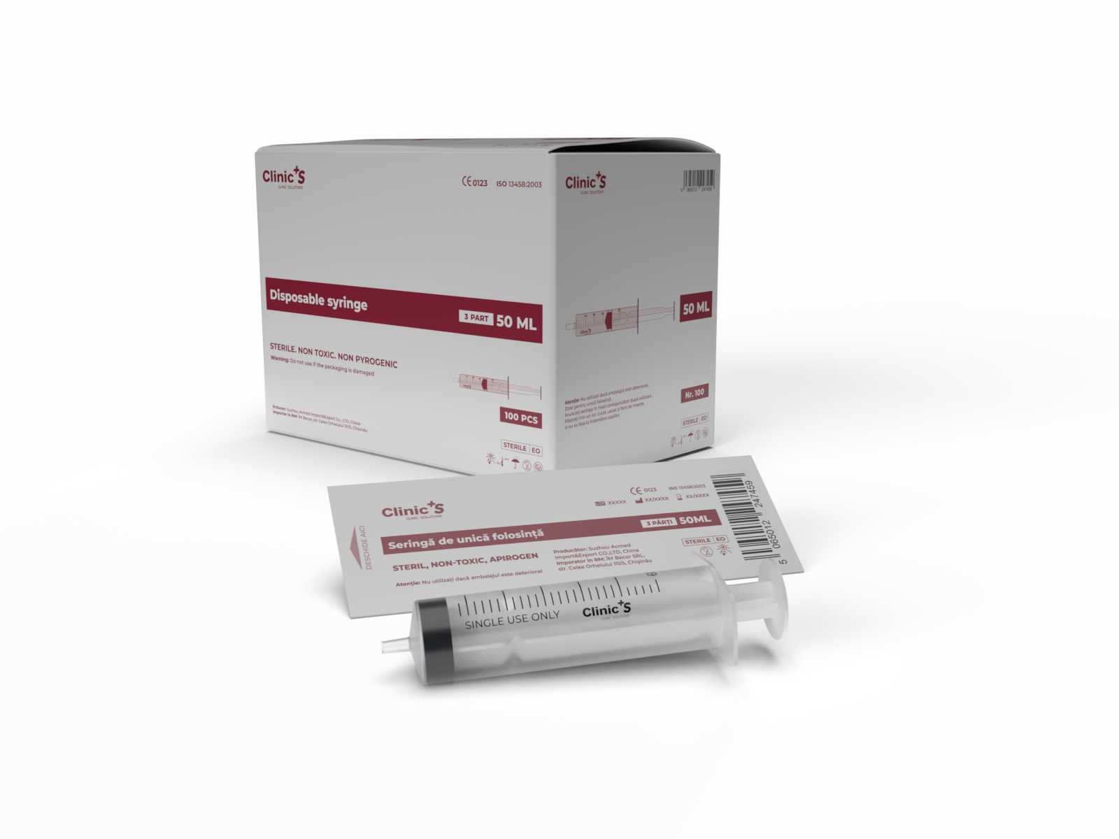 Seringi 50ml f/ac din 3 componente (piston cu virf cauciuc) Clinic'S