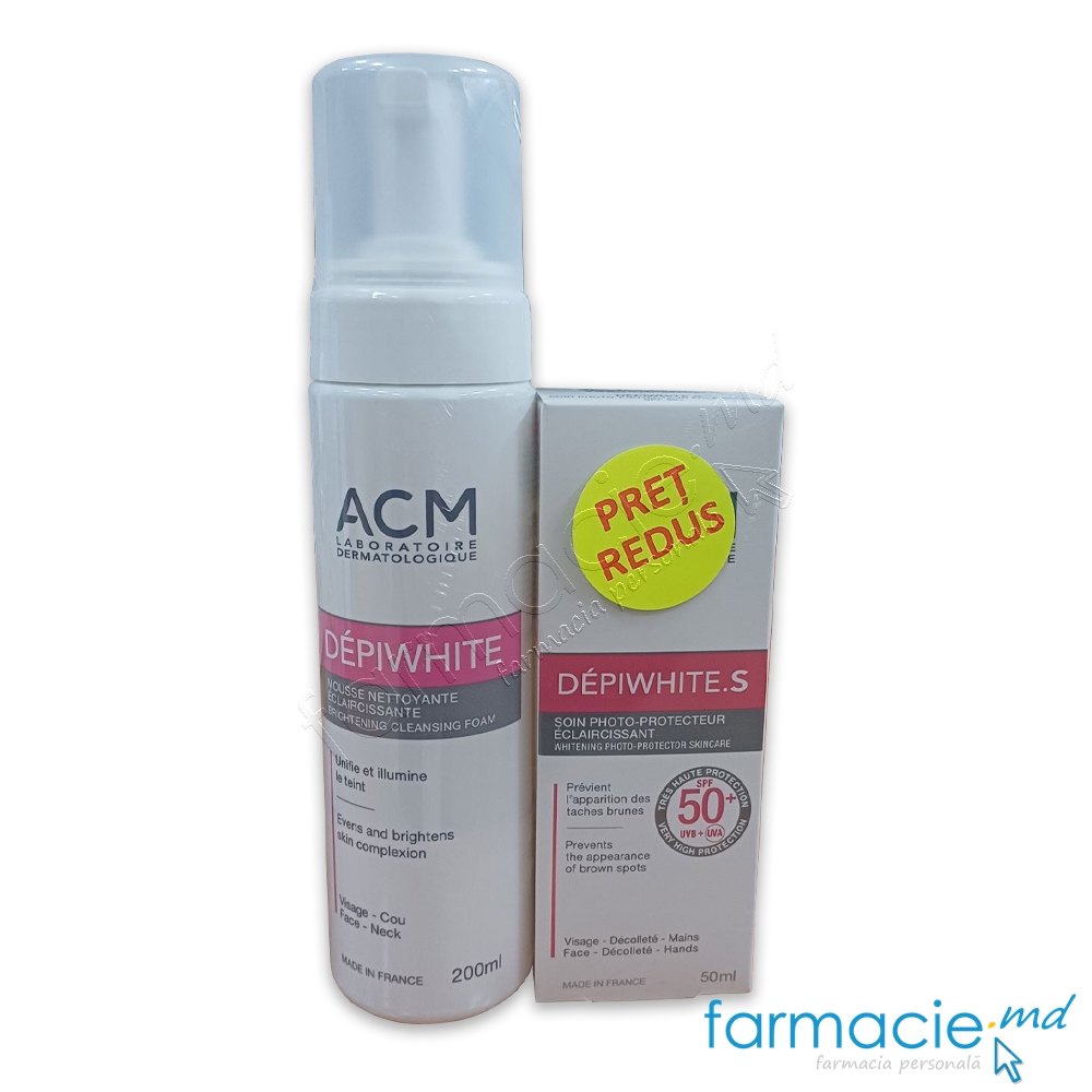 Depiwhite spuma curatat 200ml ACM + Depiwhite S SPF50 crema 50ml ACM PRET REDUS