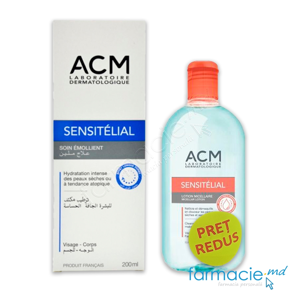 Sensitelial Crema emolienta 200ml ACM + Sensitelial Apa micelara ten uscat sensibil 250ml ACM PRET REDUS