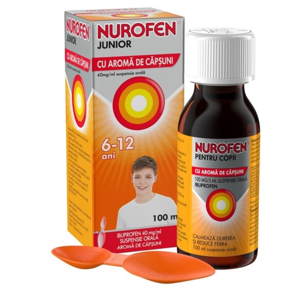 Nurofen® Junior cu aroma de capsuni suspensie orala 40mg/ml 100ml N1 Reckitt