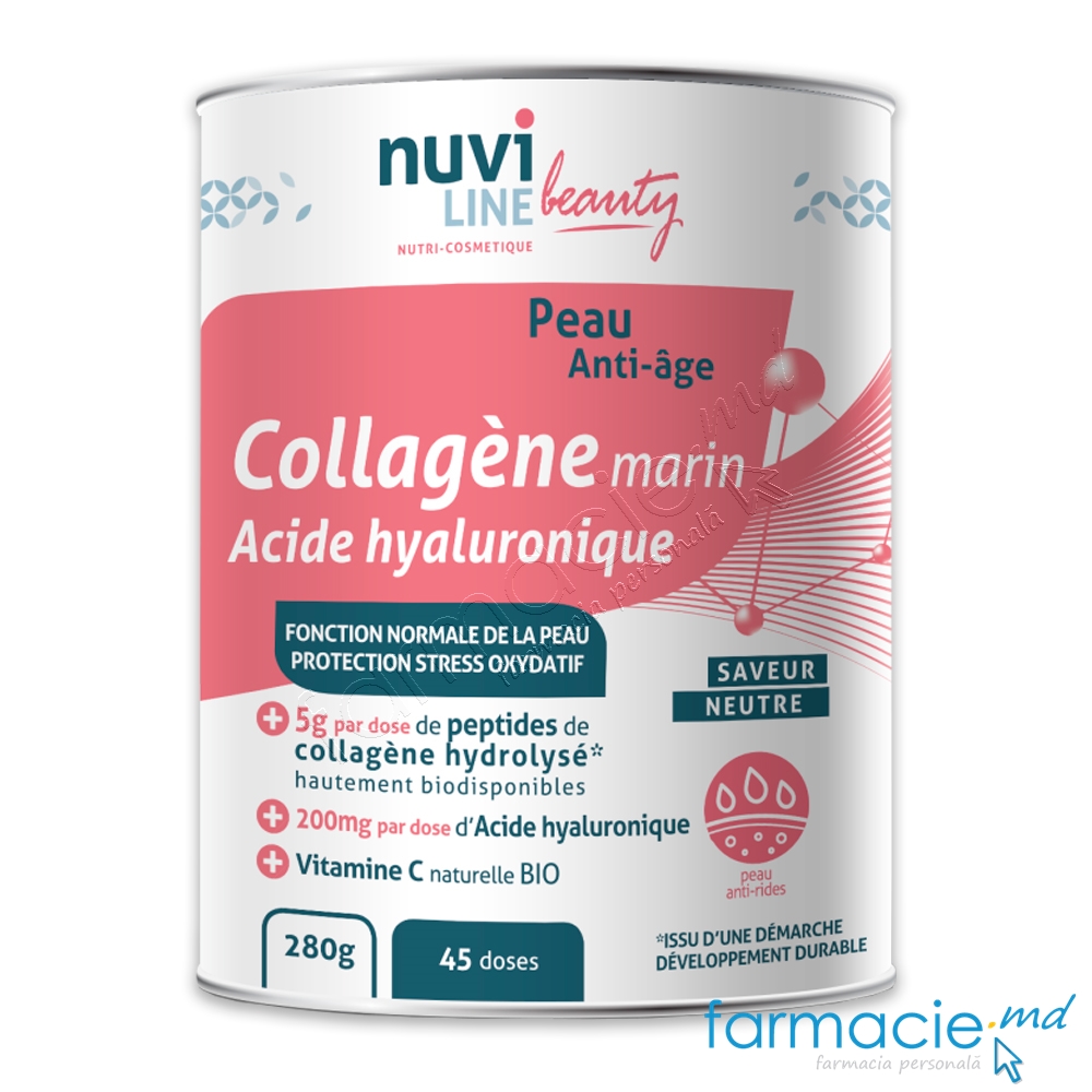 Colagen marin Nuviline Beauty Anti-Age+Acid Hialuronic 40doze x 7g pulbere 280g (ciocolata)