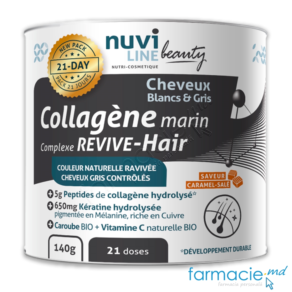 Colagen marin Nuviline Revive-Hair Par Carunt 21doze x 6,5g pulbere 140g (caramela sarata)