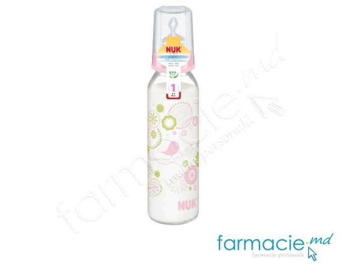 NUK Sticluta sticla 250ml+tetina silicon 0-6luni