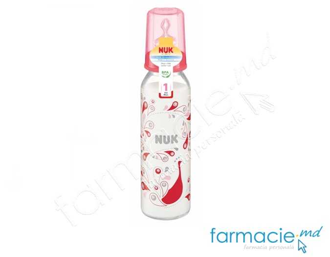 NUK Sticluta sticla 250ml+tetina silicon 0-6luni