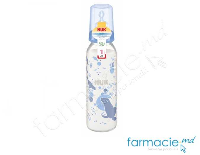 NUK Sticluta sticla 250ml+tetina silicon 0-6luni
