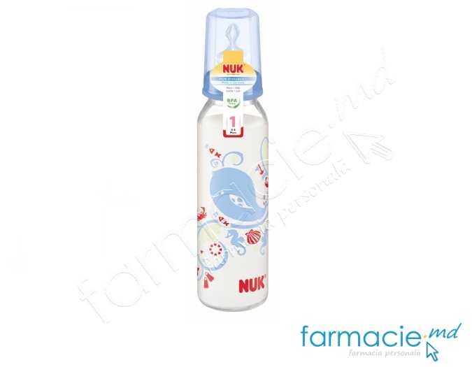 NUK Sticluta sticla 250ml+tetina silicon 0-6luni