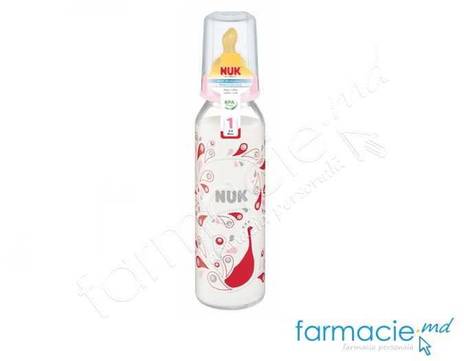 NUK Sticluta sticla 250ml+tetina latex 0-6luni