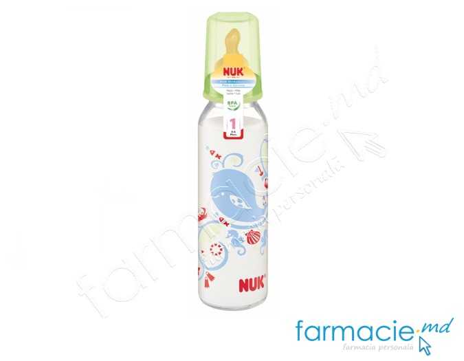 NUK Sticluta sticla 250ml+tetina latex 0-6luni