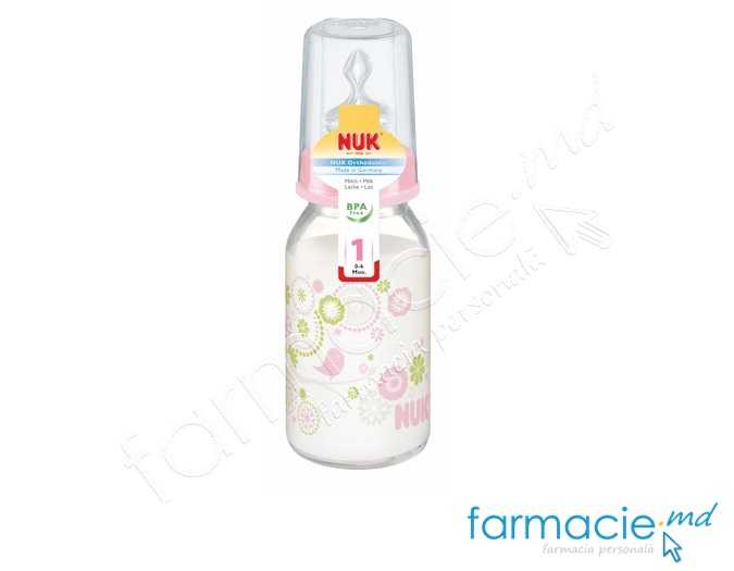 NUK Sticluta sticla 125ml+tetina silicon 0-6luni