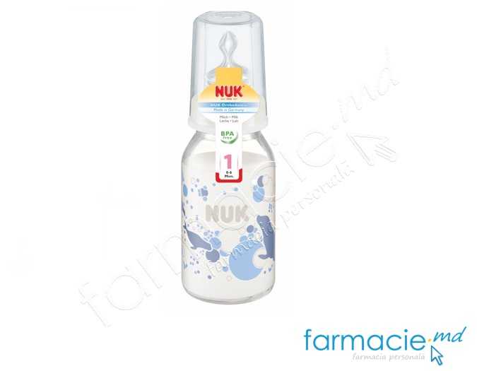 NUK Sticluta sticla 125ml+tetina silicon 0-6luni