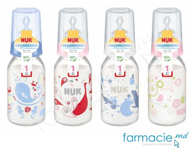 NUK Sticluta sticla 125ml+tetina silicon 0-6luni