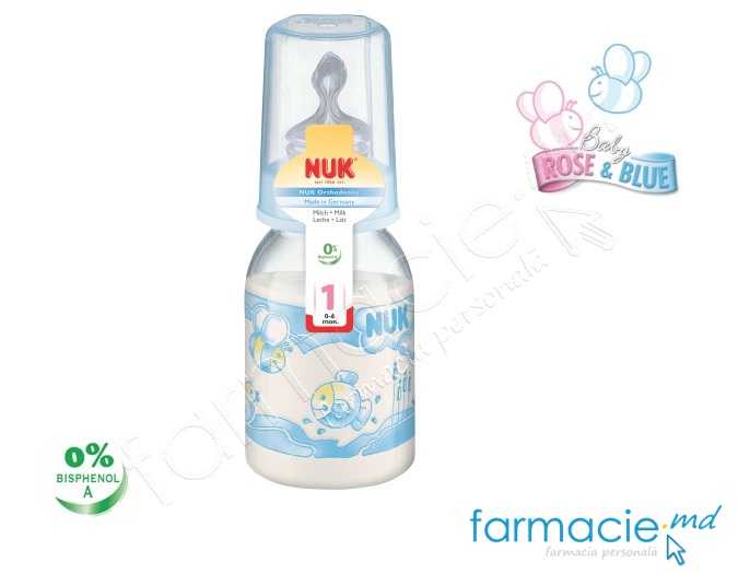 NUK Sticluta PC Baby Blue 110ml+tetina silicon 0-6luni