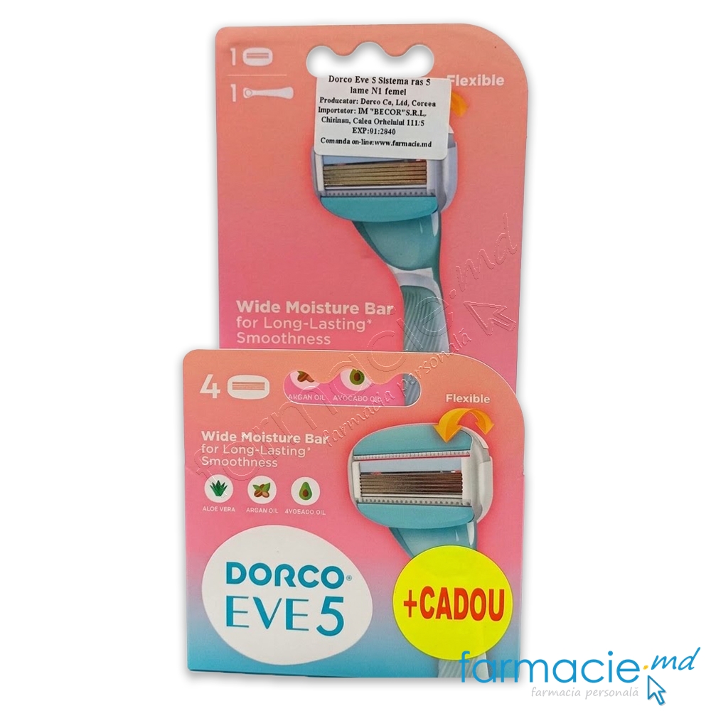 Dorco Eve 5 Sistema ras 5 lame N1 + Dorco Eve 5 Rezerva ras 5 lame N4 femei CADOU
