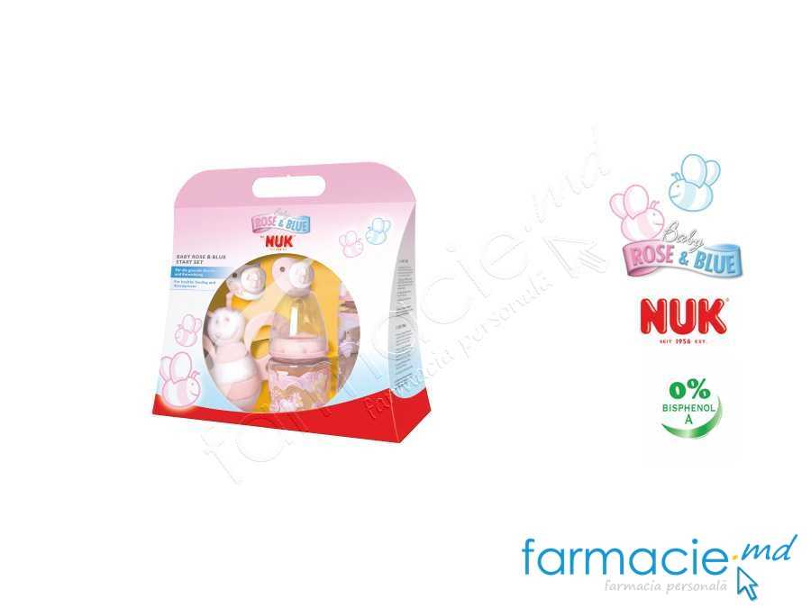 NUK Set copii Baby Rose (biberon N2,suzeta N2,jucar)