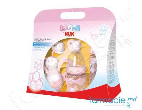 NUK Set copii Baby Rose (biberon N2,suzeta N2,jucar)