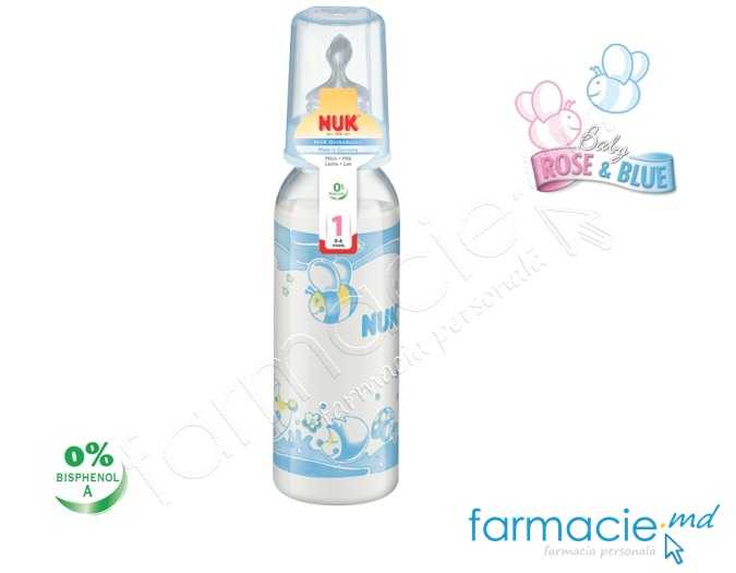 NUK Sticluta Baby Blue plastic 240ml+tetina silicon 0-6luni