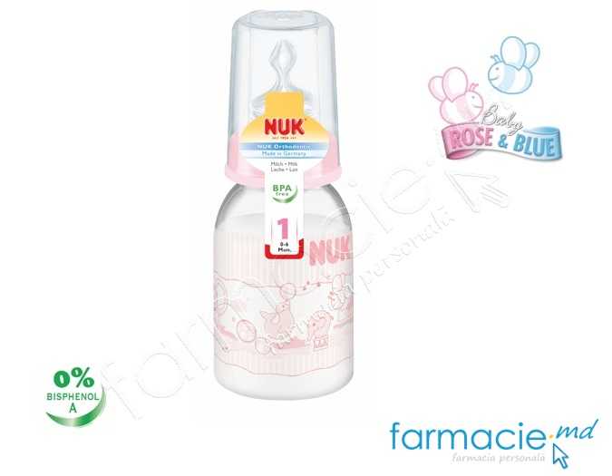 NUK Sticluta PC Baby Rose 110ml+tetina silicon 0-6luni