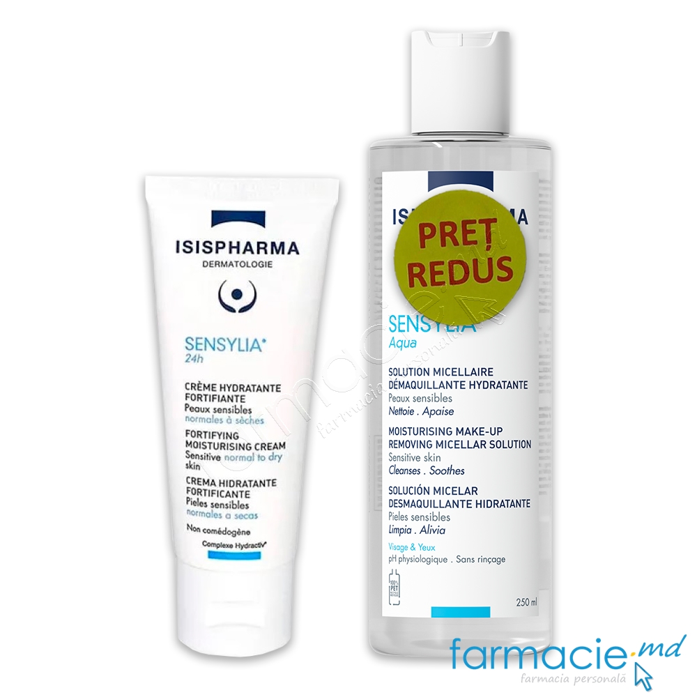 Sensylia crema 24h (piele sensibila,deshidratata) 40ml Isispharma+Sensylia Aqua 250ml Isispharma PRET REDUS