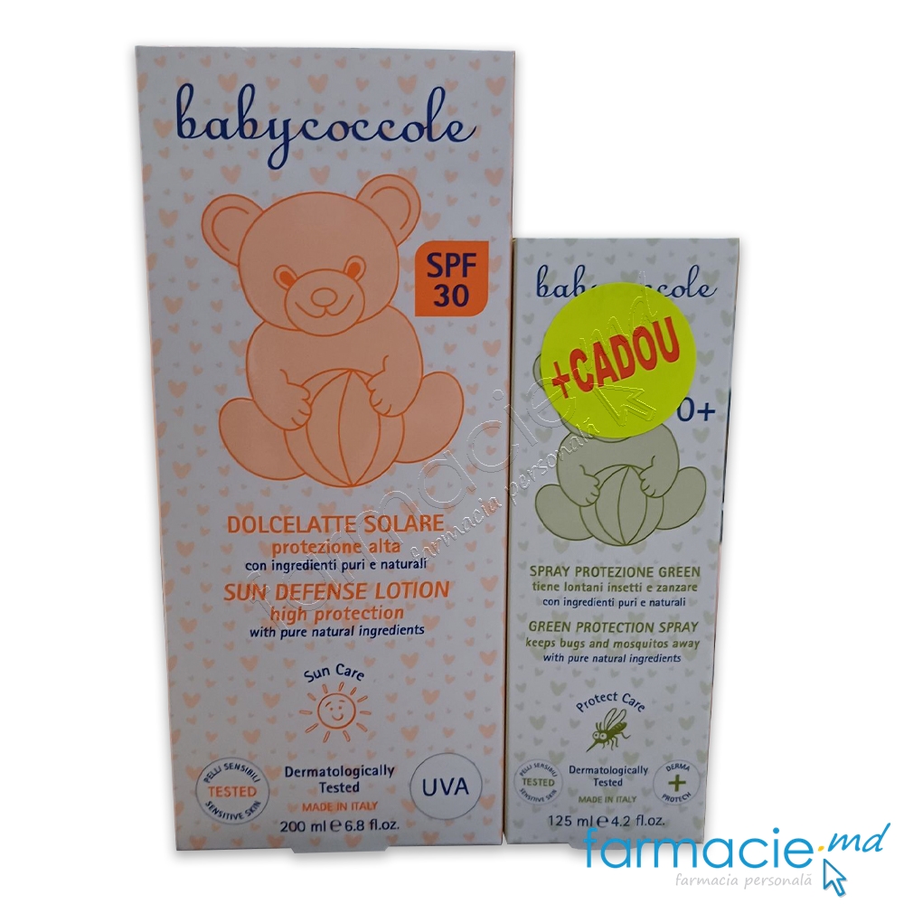 BabyCoccole Lapte protectie solara SPF30 200ml + Spray Protectie insecte copii 0luni+125ml  Cadou