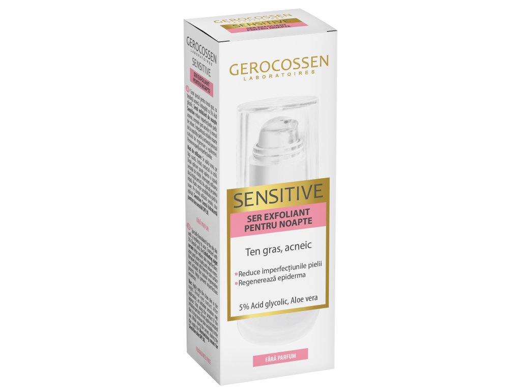 Gerocossen Sensitive Ser exfoliant ten acneic,5% acid glycolic/aloe vera, de noapte 30ml