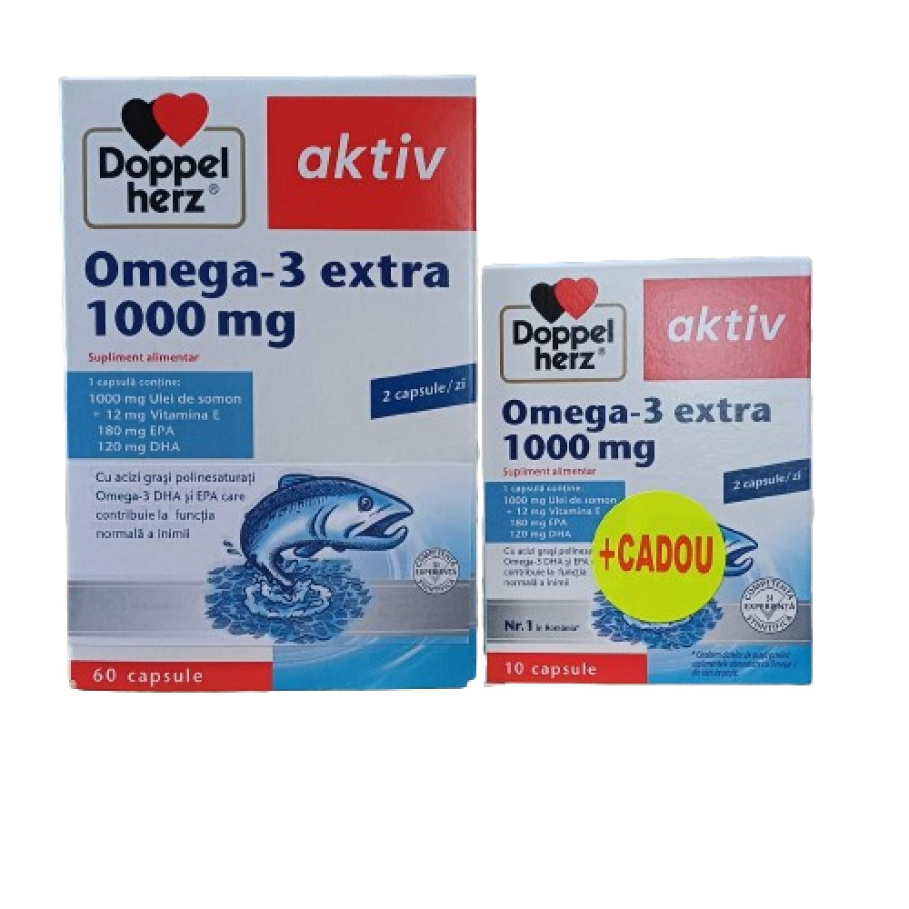 Omega 3 1000mg 30% caps. N60 (2/zi)+Omega 3 1000mg 30% caps. N10 Doppelherz GRATIS