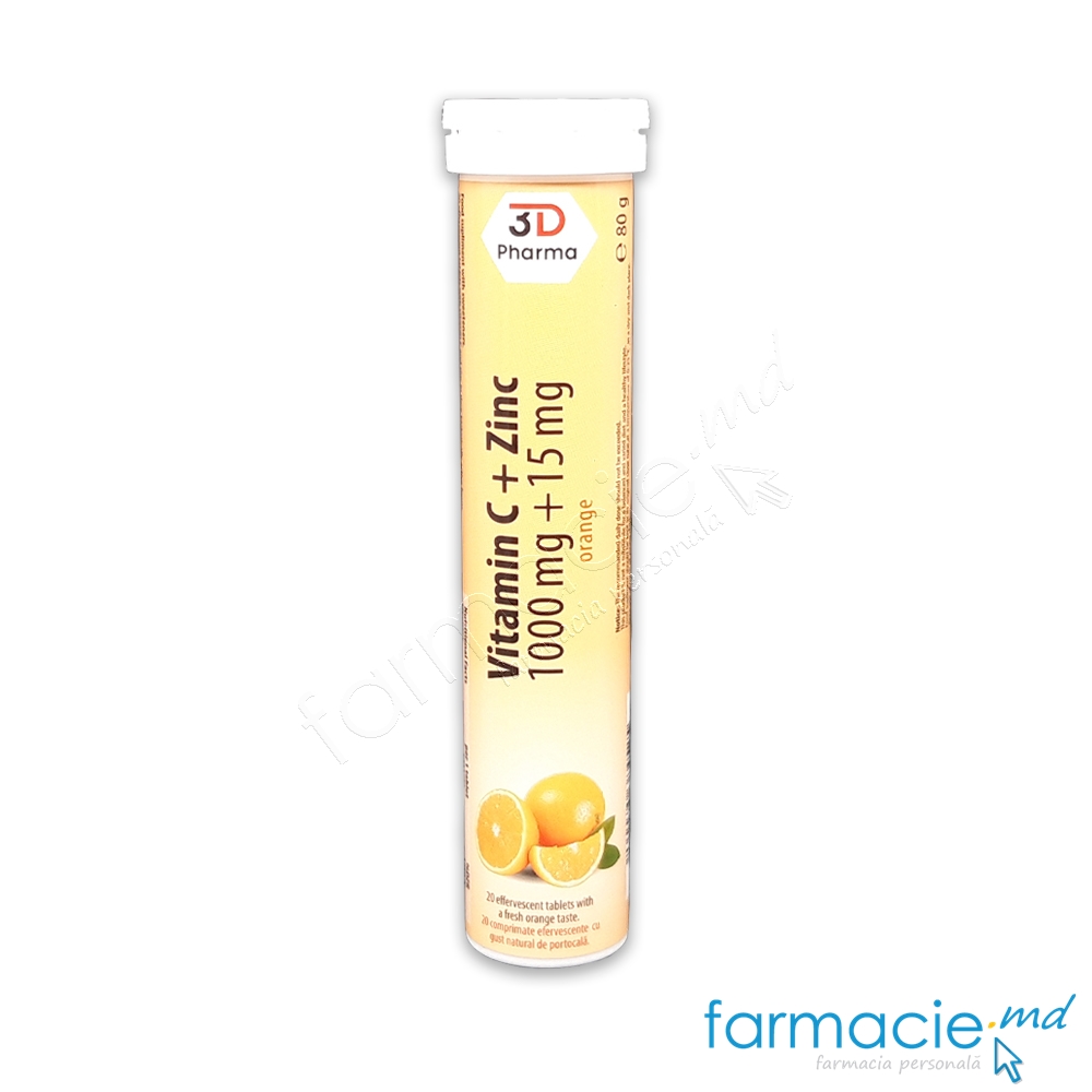 Vitamina C 1000mg+Zinc 15mg comp. eferv. N20 (portocala) 3D Pharma
