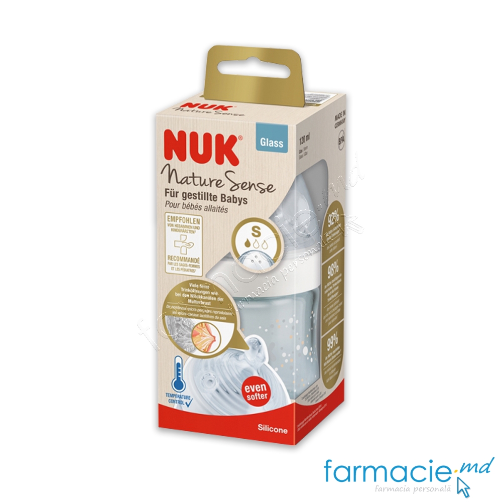 NUK Sticluta Nature Sense sticla 120ml+tetina silicon 0-6luni (S)