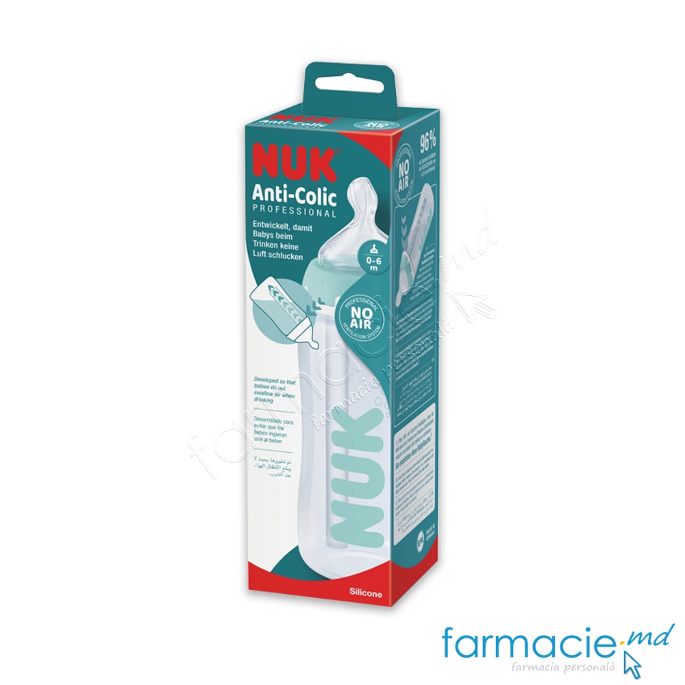 NUK Sticluta FC sistem anticolic plastic 300ml+tetina silicon 0-6luni ( M)