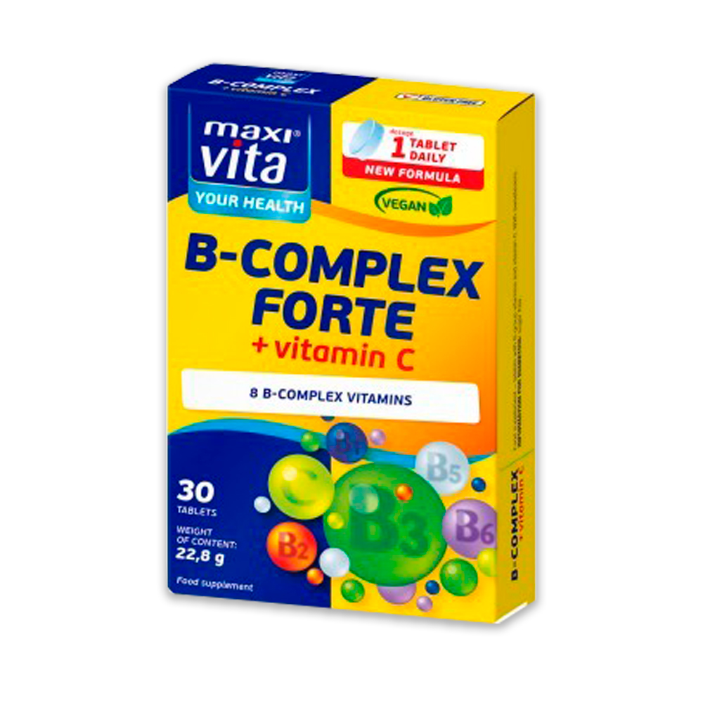 Vitamina B complex FORTE +Vit.C 120mg tab.N30 MaxiVita