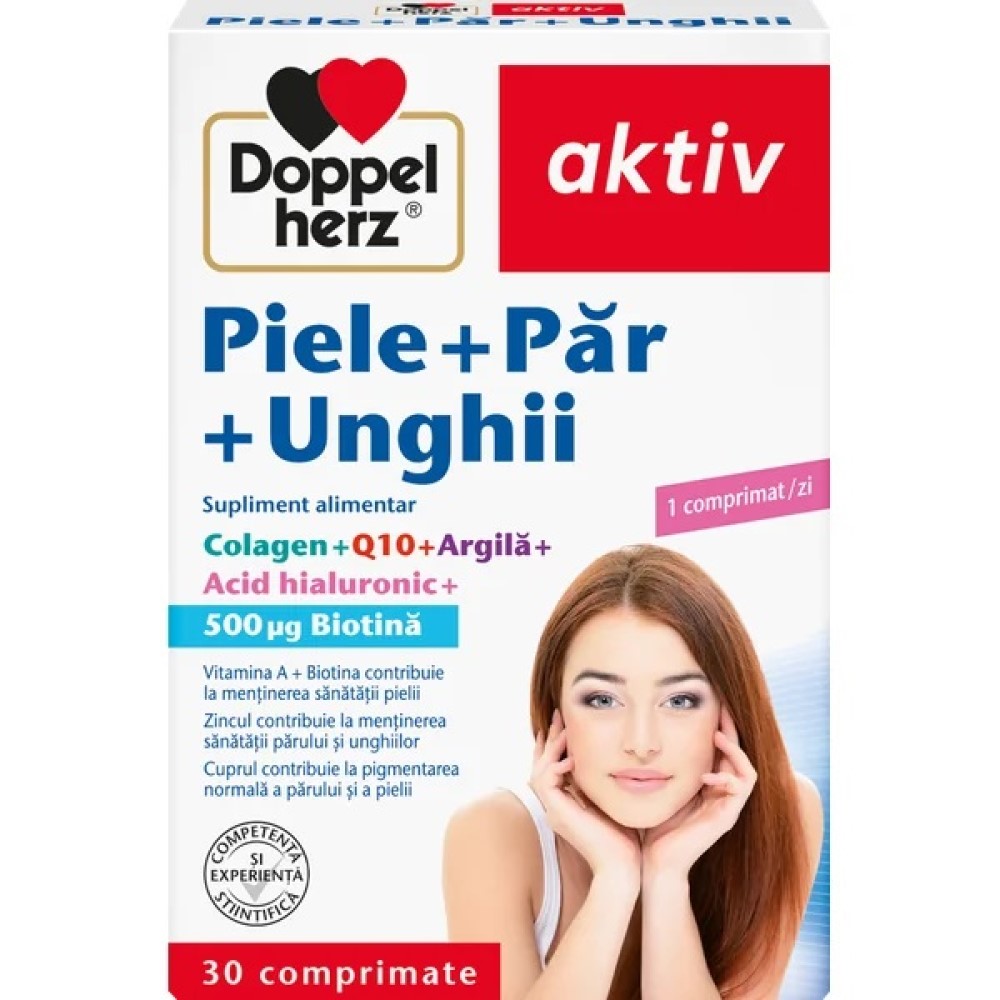 Piele+Par+Unghii (Biotina 500μg+Colagen+Q10+Acid Hialuronic) comp.N30 Doppelherz