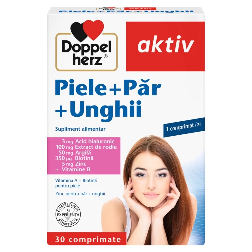 Piele+Par+Unghii (Biotina 500μg+Colagen+Q10+Acid Hialuronic) comp.N30 Doppelherz