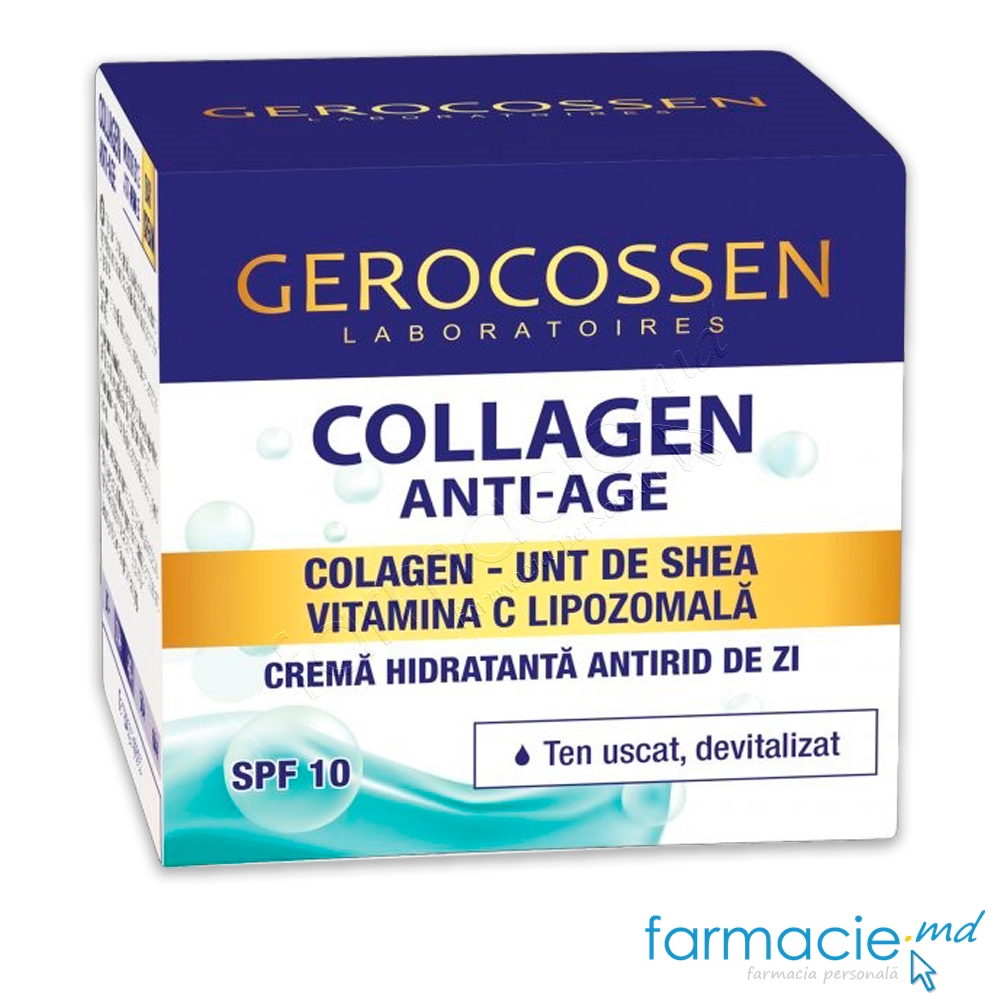 Gerocossen Colagen Anti Age Crema fata unt shea+Vit.C Lipozomala,de zi,ten uscat SPF10 30+50ml