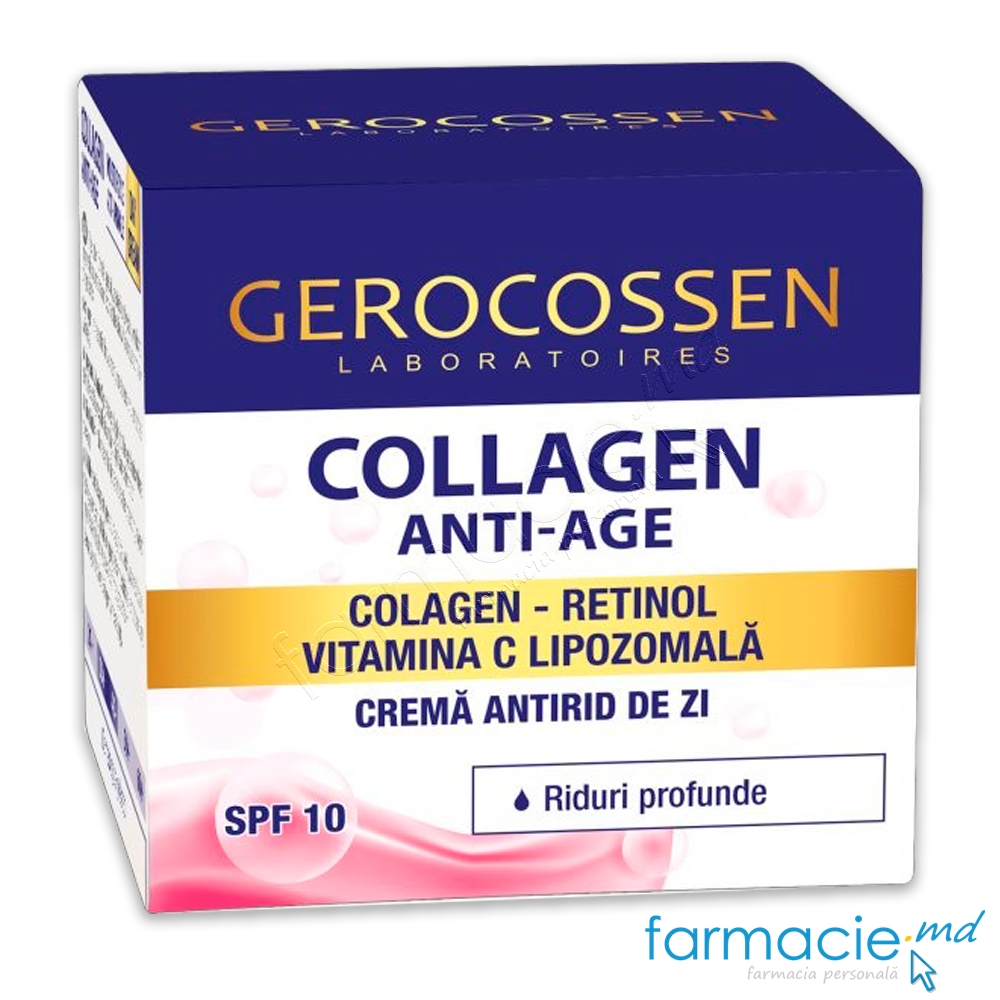 Gerocossen Colagen Anti Age Crema fata,retinol+Vit.C Lipozomala,de zi,riduri profunde,SPF10 50+50ml