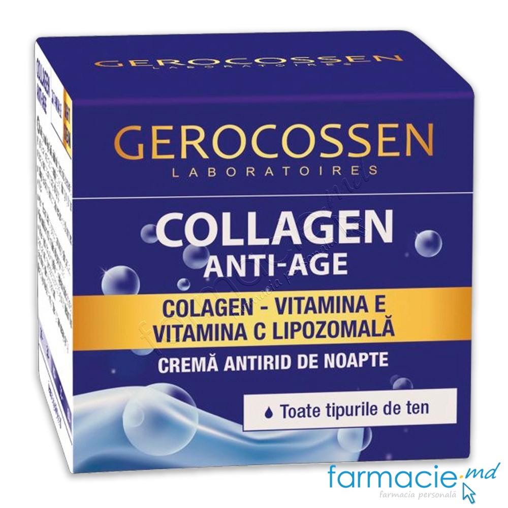 Gerocossen Colagen Anti Age Crema fata Vit.E+Vit.C Lipozomala,toate tip ten,de noapte SPF10 40+50ml