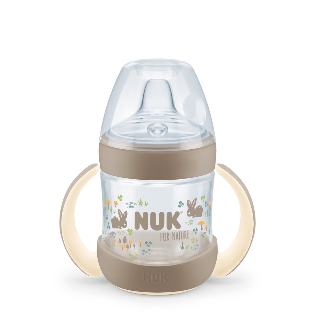 NUK Sticluta Nature plastic cu minere si adaptor 150ml 6+ luni