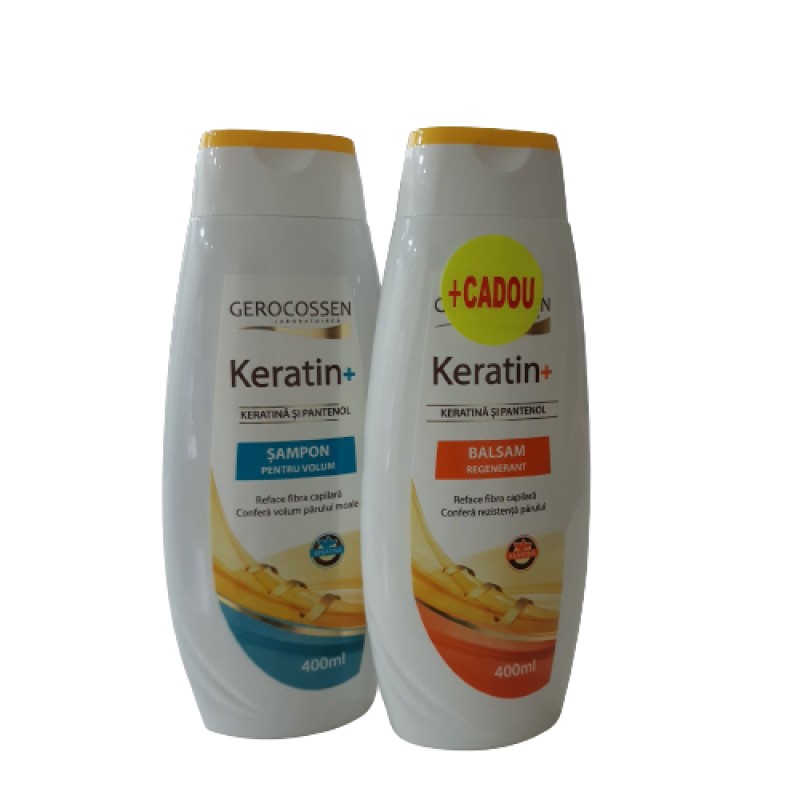 Gerocossen Keratin Sampon Pantenol 400 ml + Gerocossen Keratin Balsam regenerant cu pantenol 400 ml CADOU