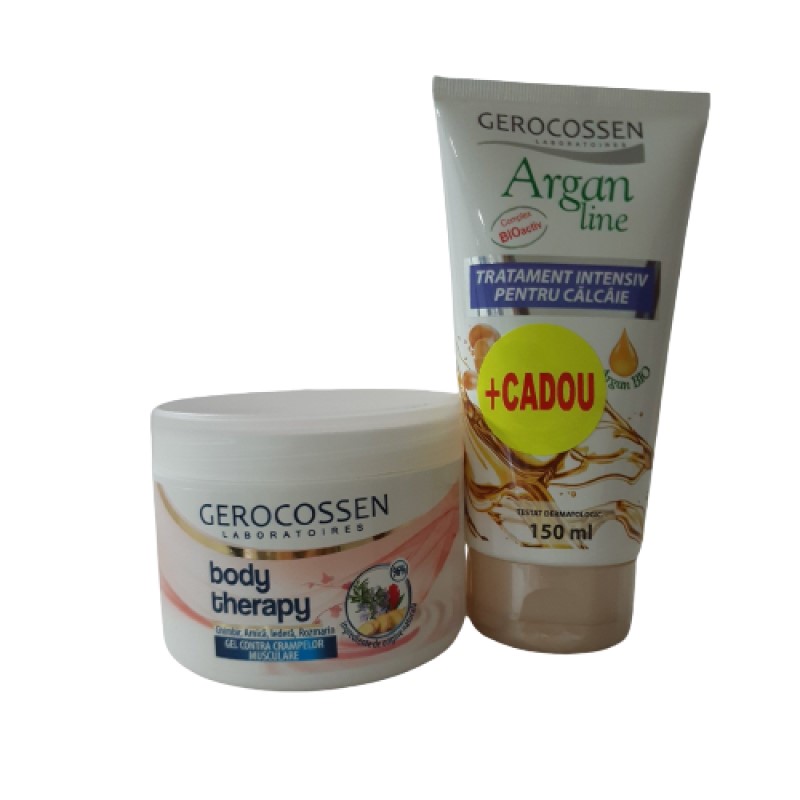 Gerocossen Body Therapy gel contra cramp.musc.250ml + Gerocossen Argan trat.intensiv pentru calcaie cu ulei de argan 150ml CADOU