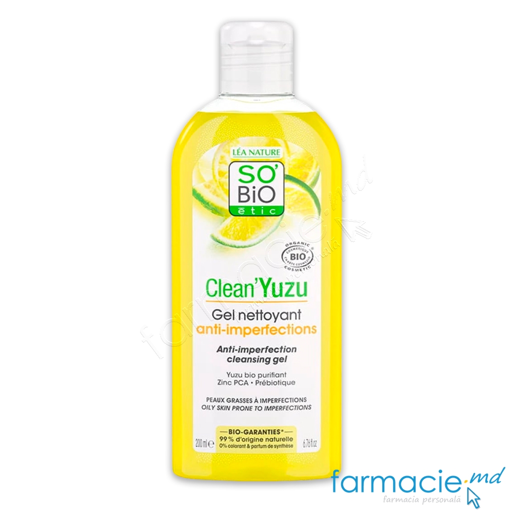 So Bio Clean Yuzu Gel fata purifiant cu zinc si prebiotice ten gras 200ml