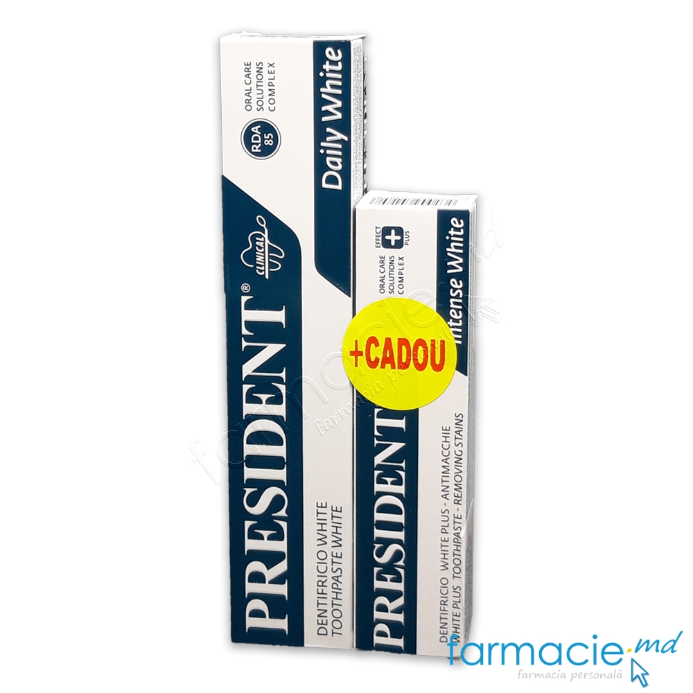 Pasta de dinti President White 75ml+Pasta de dinti President White Plus Strong 30ml CADOU