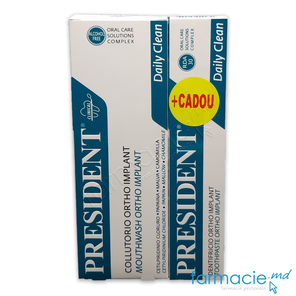 Apa de gura President Ortho Implant 250ml+Pasta dinti President Ortho Implant 75ml CADOU