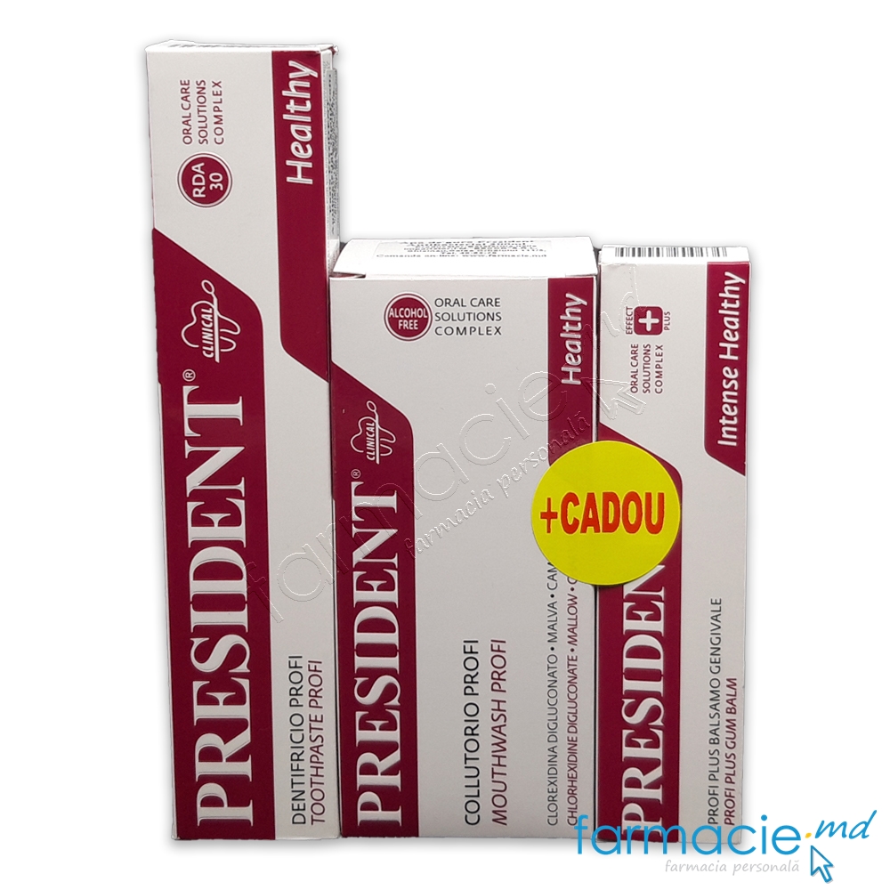 Pasta de dinti President Profi 75ml+Apa gura President Antibacterial 200ml+President balsam Profi Plus 30ml CADOU