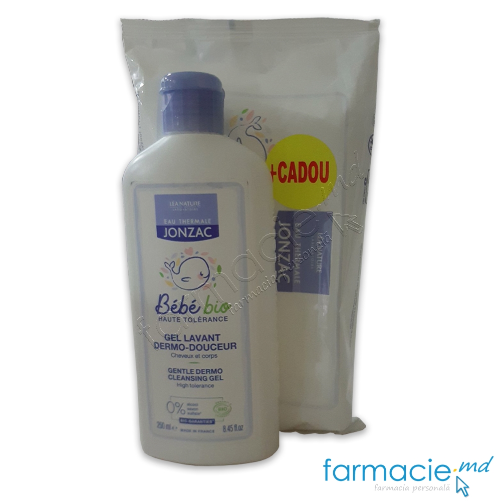 Jonzac Bebe Crem-gel dus hipoalergenic 250ml par si corp + Jonzac Bebe Bio Servetele umede zona delicata, corp, fata N40 CADOU