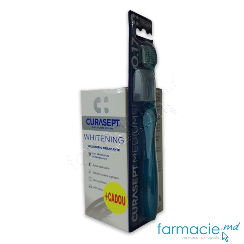 Curasept Apa de gura Whitening 300ml + Curasept Periuta de dinti Medium 0.17 CADOU