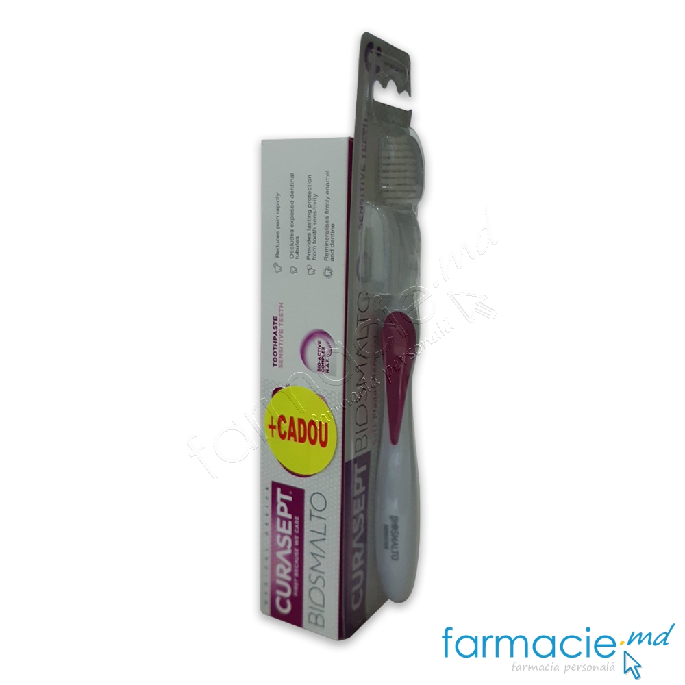Curasept Pasta de dinti Biosmalto dinti sensibili 75ml + Curasept Periuta de dinti Biosmalto Sensitive CADOU